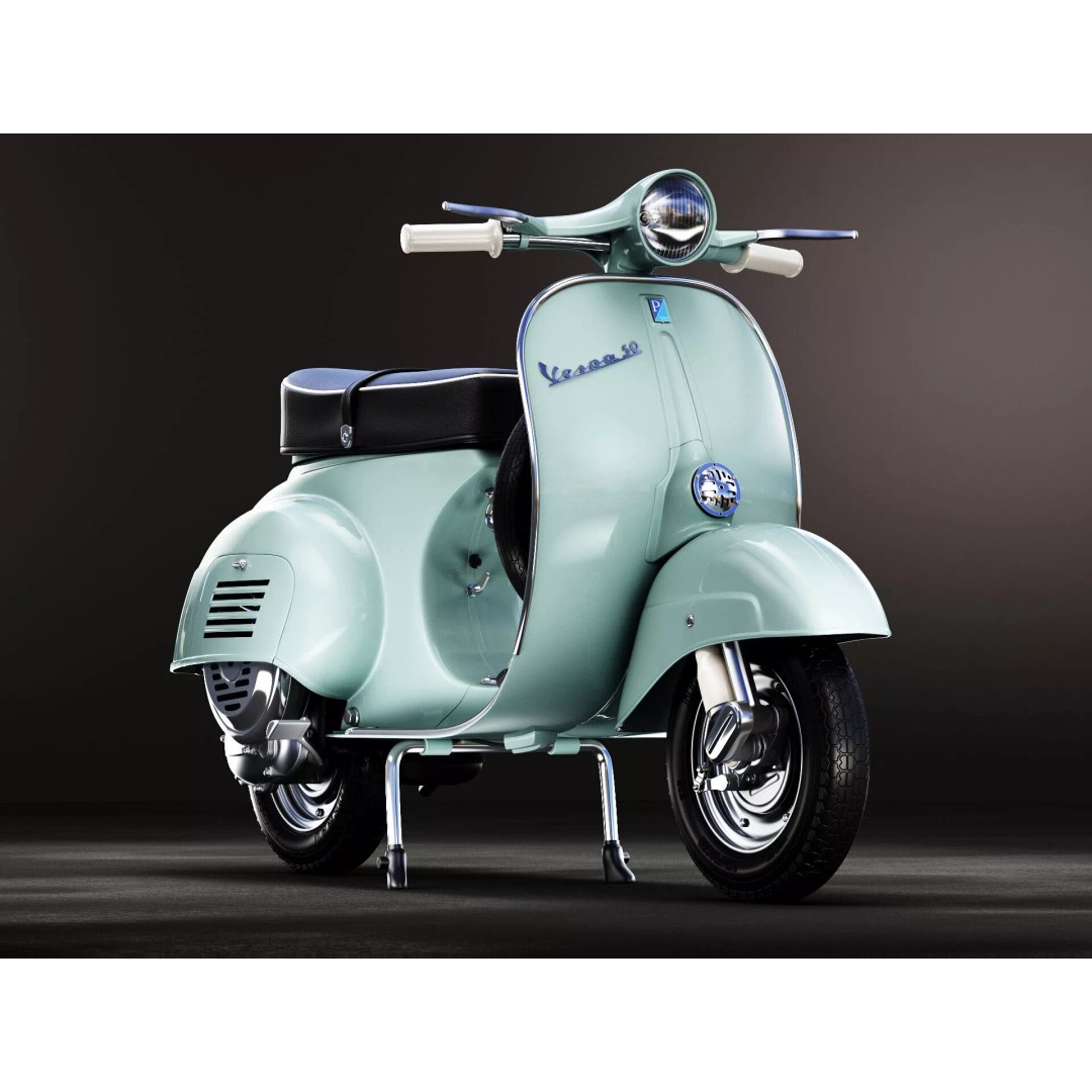 1963 Vespa 50 3D Model – High Poly Retro Motorcycle Asset, FBX, OBJ - View 2