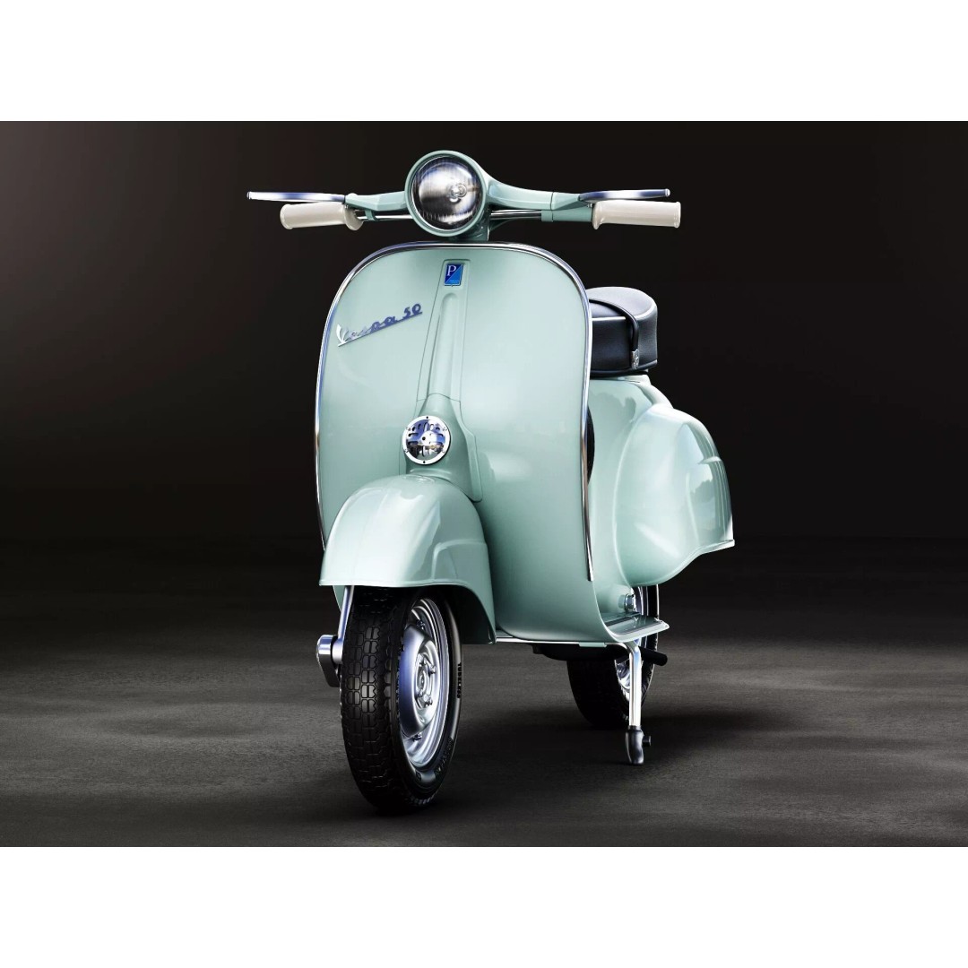 1963 Vespa 50 3D Model – High Poly Retro Motorcycle Asset, FBX, OBJ - View 9