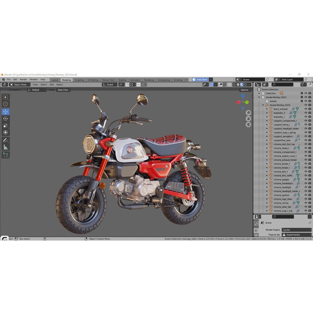 Honda Monkey 125 3D Model – Vintage Motorcycle Asset, FBX, OBJ, Blender - View 34