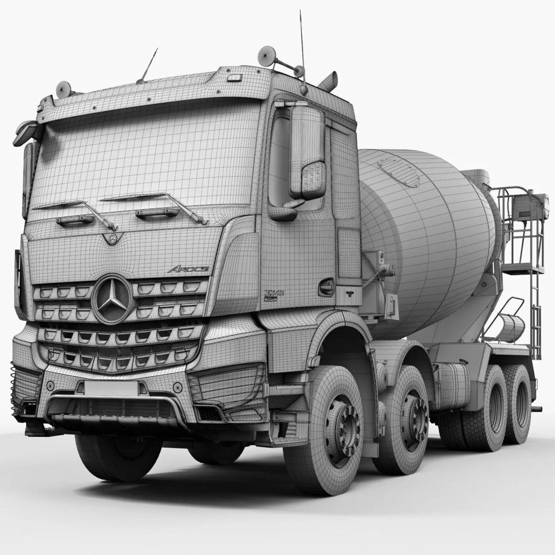Mercedes-Benz Arocs Mixer 3D Model – High Poly Vehicle Asset, FBX, OBJ - View 15