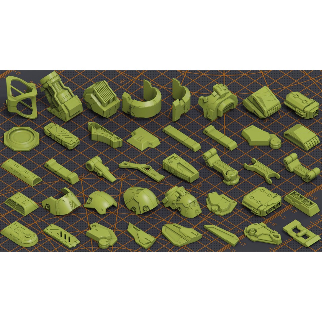 Mega Pack Hard Surface Kitbash 3D Model – Sci-Fi Vehicle Assets, FBX