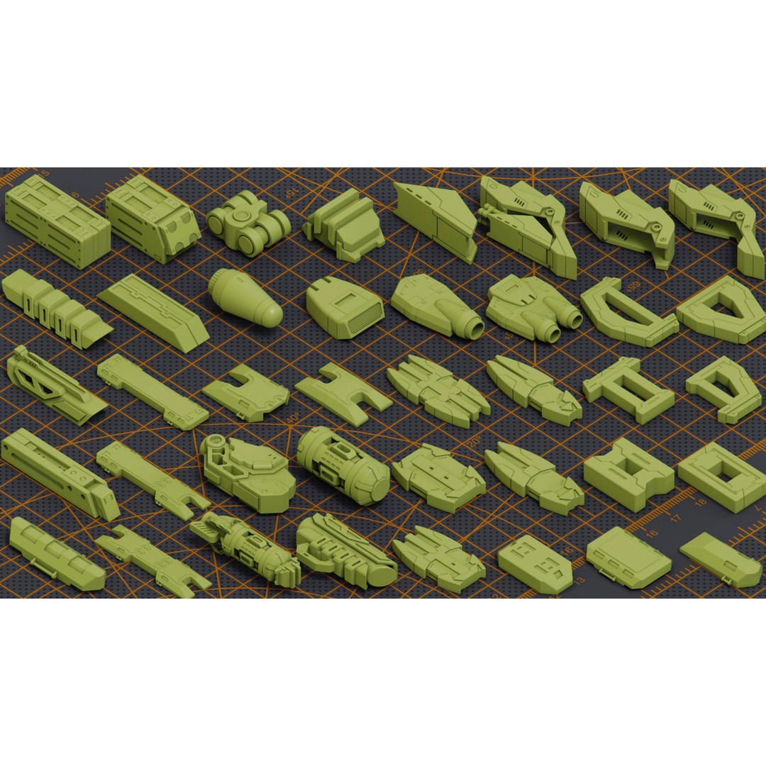 Mega Pack Hard Surface Kitbash 3D Model – Sci-Fi Vehicle Assets, FBX - View 10