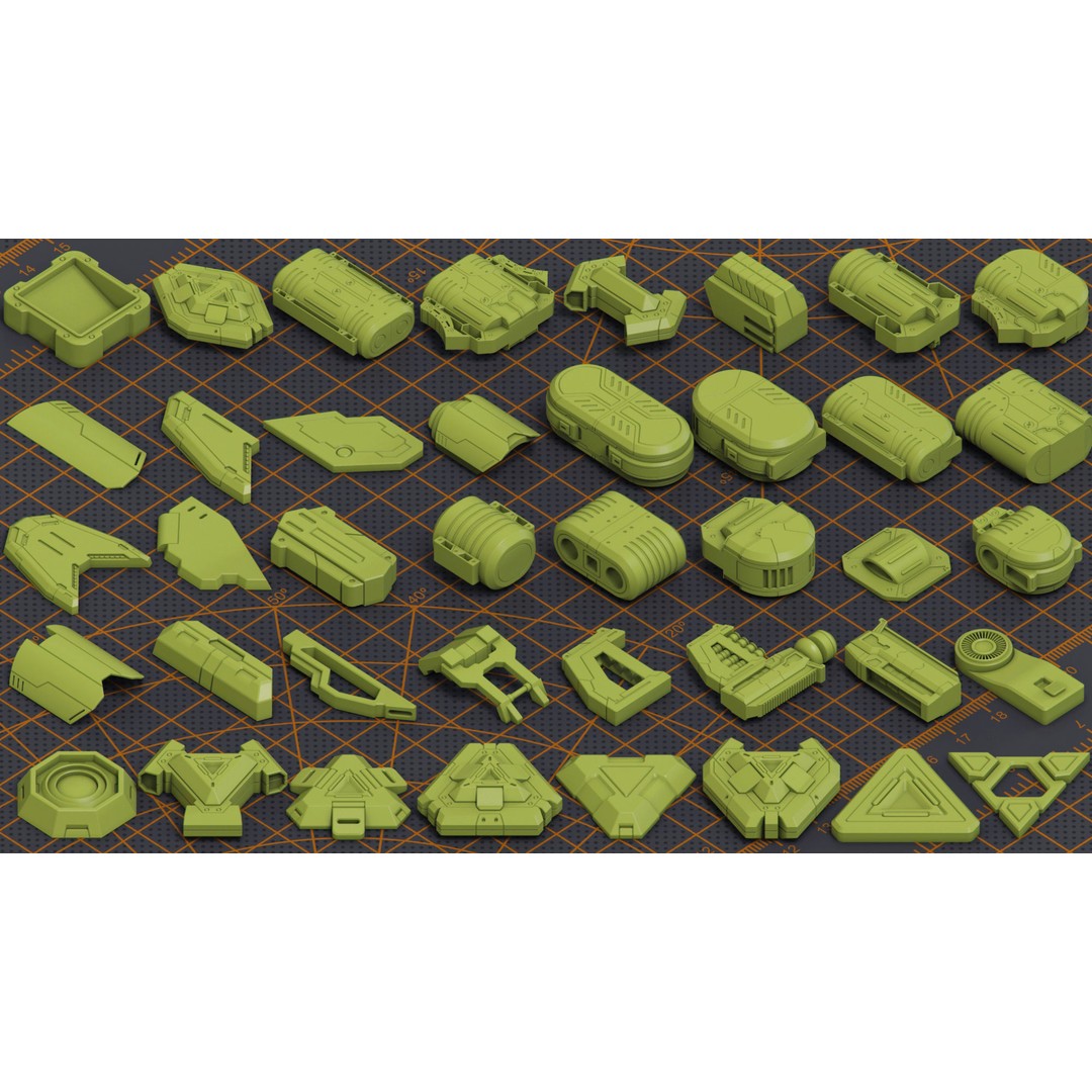 Mega Pack Hard Surface Kitbash 3D Model – Sci-Fi Vehicle Assets, FBX - View 11