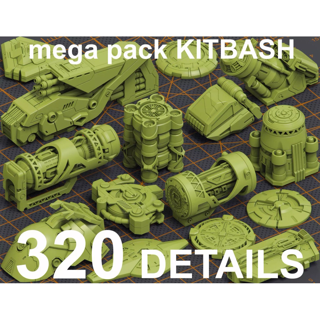 Mega Pack Hard Surface Kitbash 3D Model – Sci-Fi Vehicle Assets, FBX - View 2