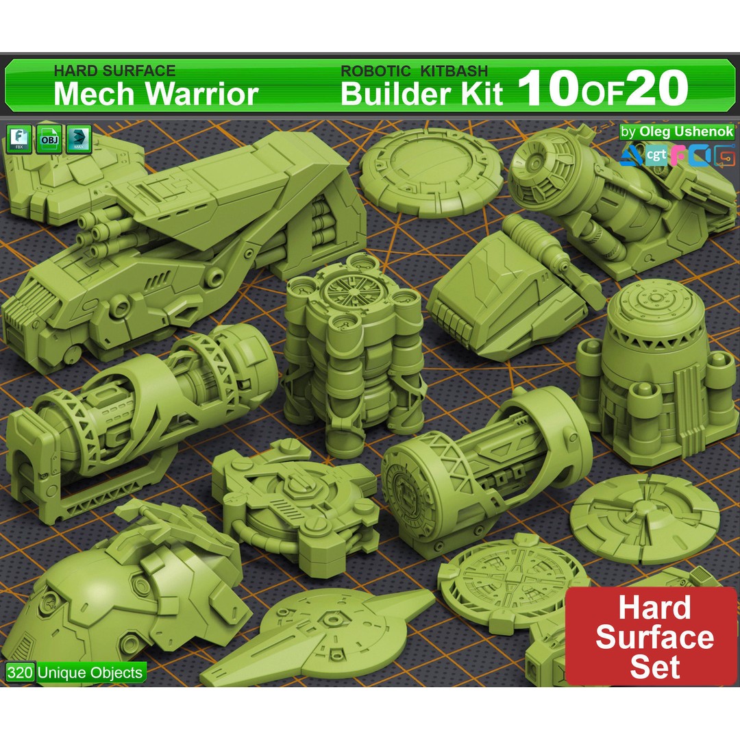 Mega Pack Hard Surface Kitbash 3D Model – Sci-Fi Vehicle Assets, FBX - View 3
