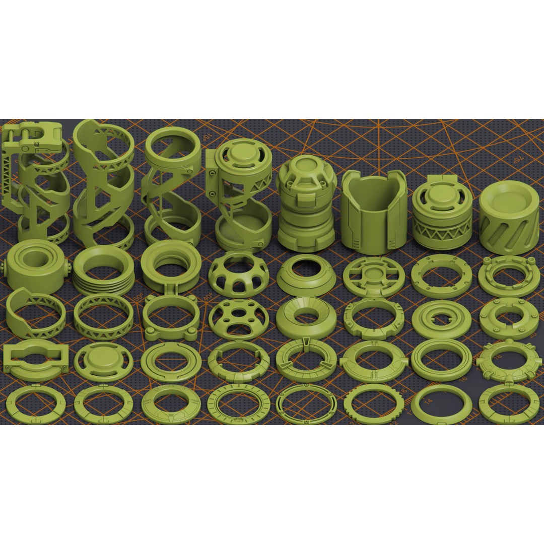 Mega Pack Hard Surface Kitbash 3D Model – Sci-Fi Vehicle Assets, FBX - View 6