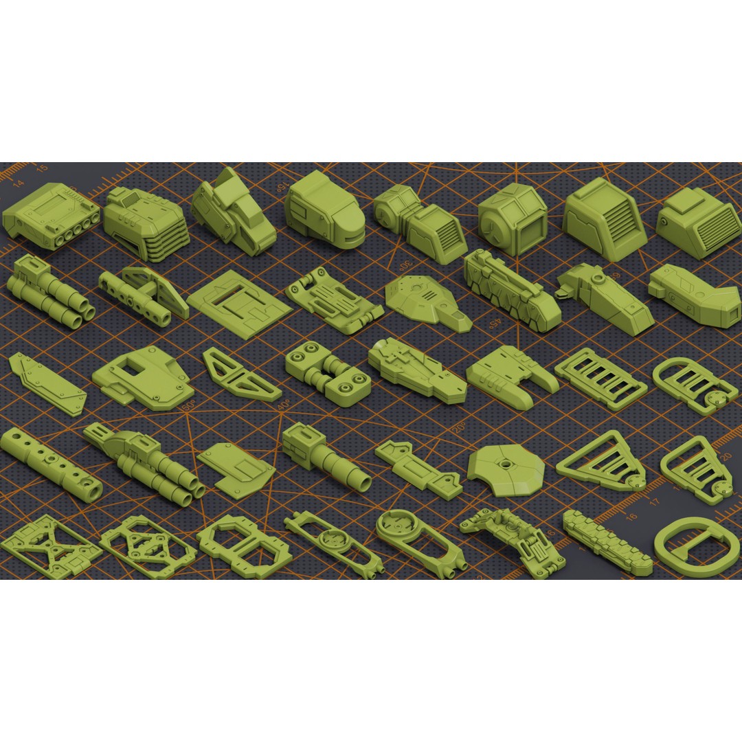 Mega Pack Hard Surface Kitbash 3D Model – Sci-Fi Vehicle Assets, FBX - View 8