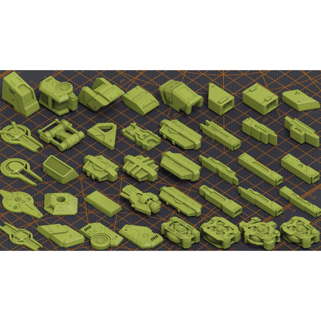 Mega Pack Hard Surface Kitbash 3D Model – Sci-Fi Vehicle Assets, FBX - View 9