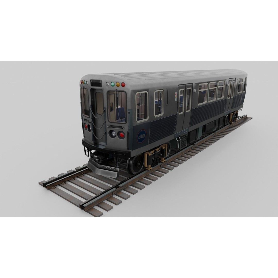 Chicago CTA Train 5000 3D Model – Low Poly Game Asset, PBR Textures - View 3