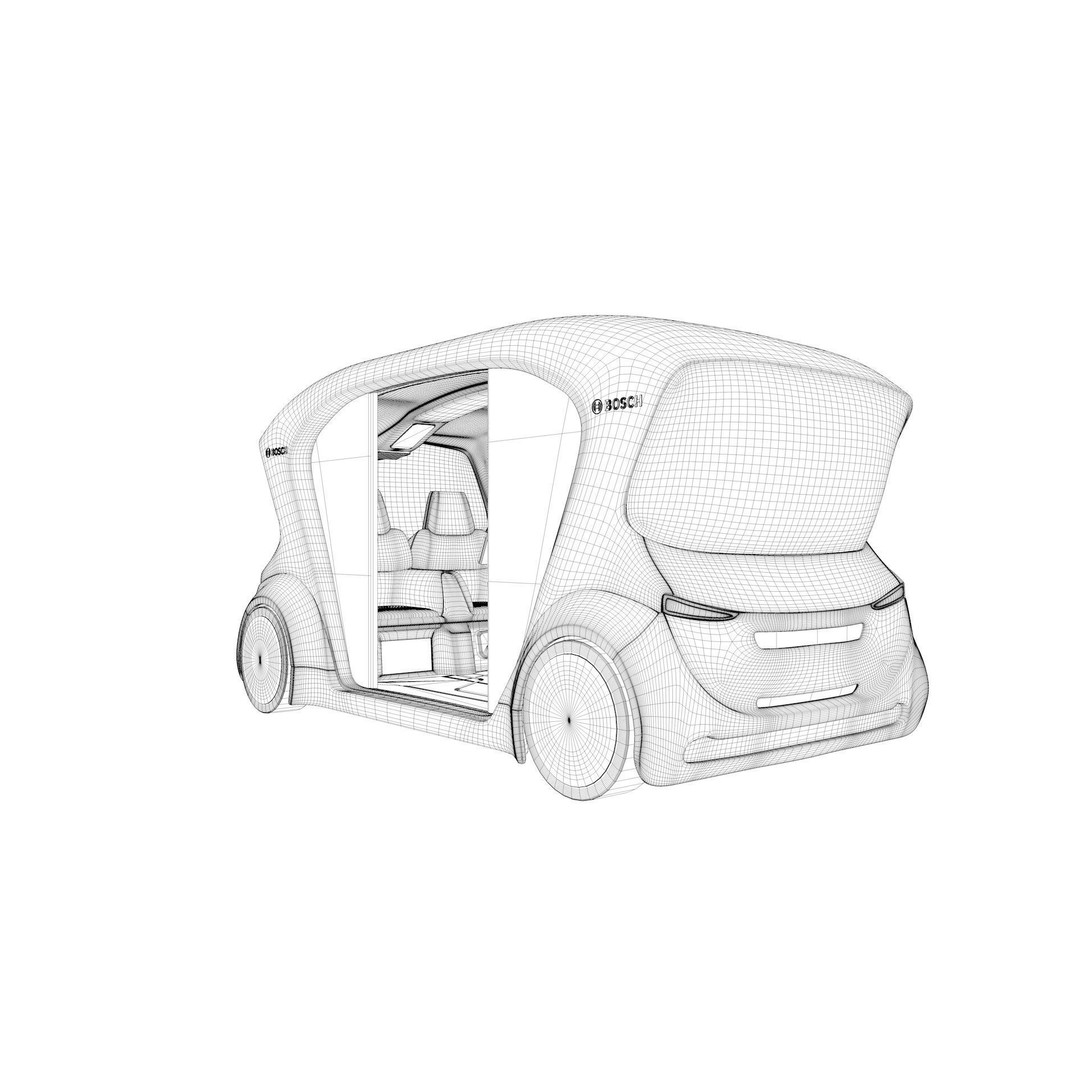 Autonomous Bosch Shuttle Car 3D Model – Rigged Concept Vehicle for Animation