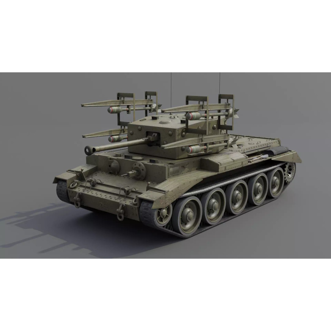 Cromwell V RP-3 Cruiser Tank 3D Model – Low Poly PBR Asset, FBX, Blender - View 2