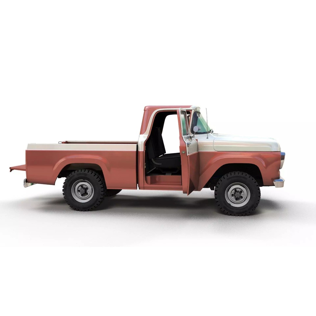 1950s American 4x4 Pickup Truck 3D Model – Low Poly Game Ready FBX - View 10