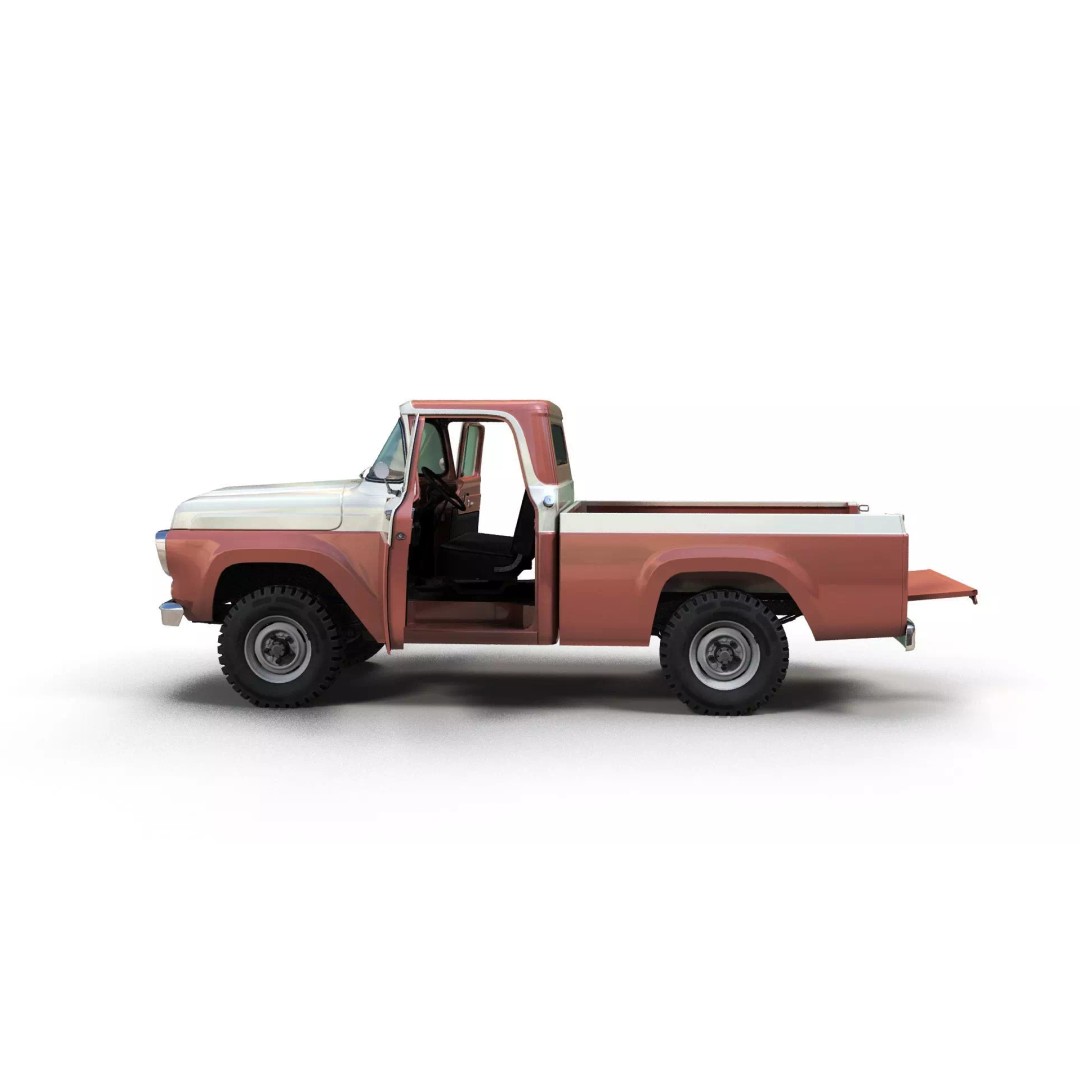 1950s American 4x4 Pickup Truck 3D Model – Low Poly Game Ready FBX - View 12