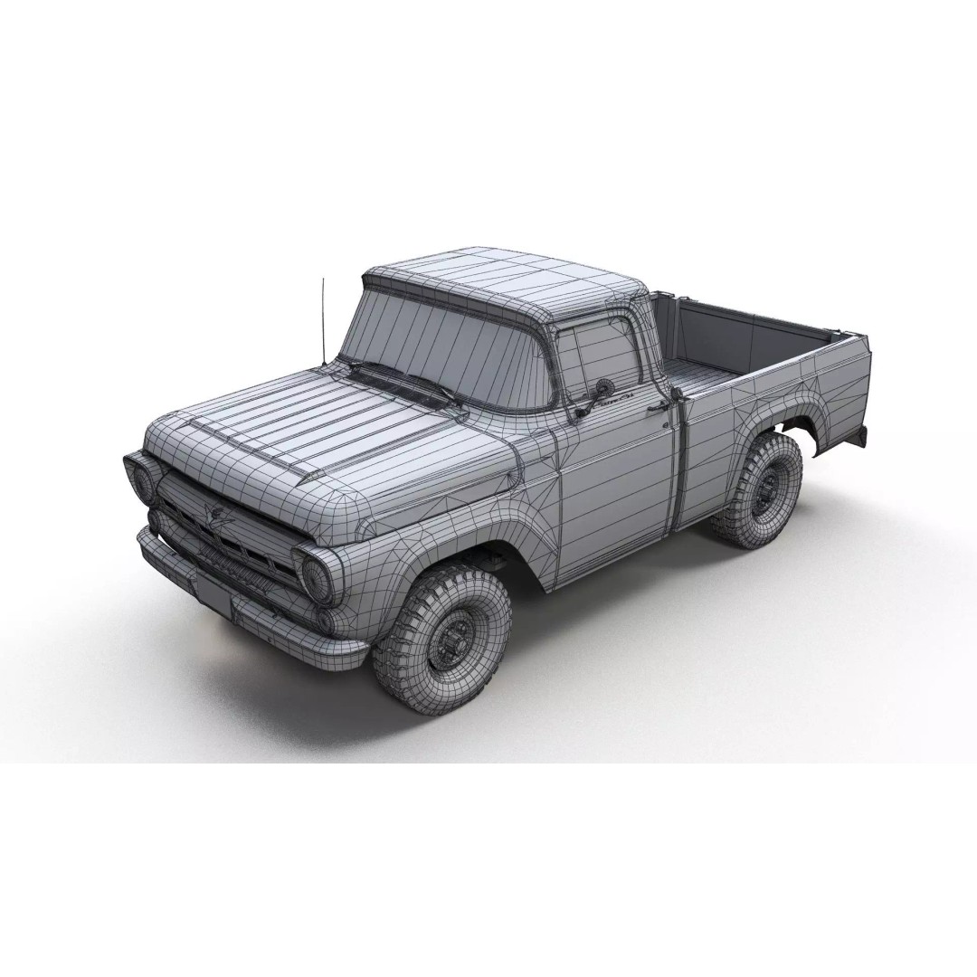 1950s American 4x4 Pickup Truck 3D Model – Low Poly Game Ready FBX - View 13