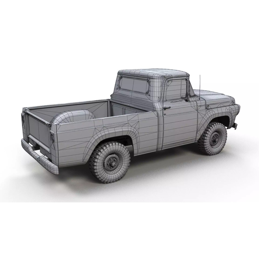 1950s American 4x4 Pickup Truck 3D Model – Low Poly Game Ready FBX - View 14