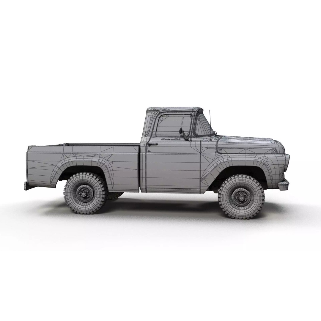 1950s American 4x4 Pickup Truck 3D Model – Low Poly Game Ready FBX - View 15