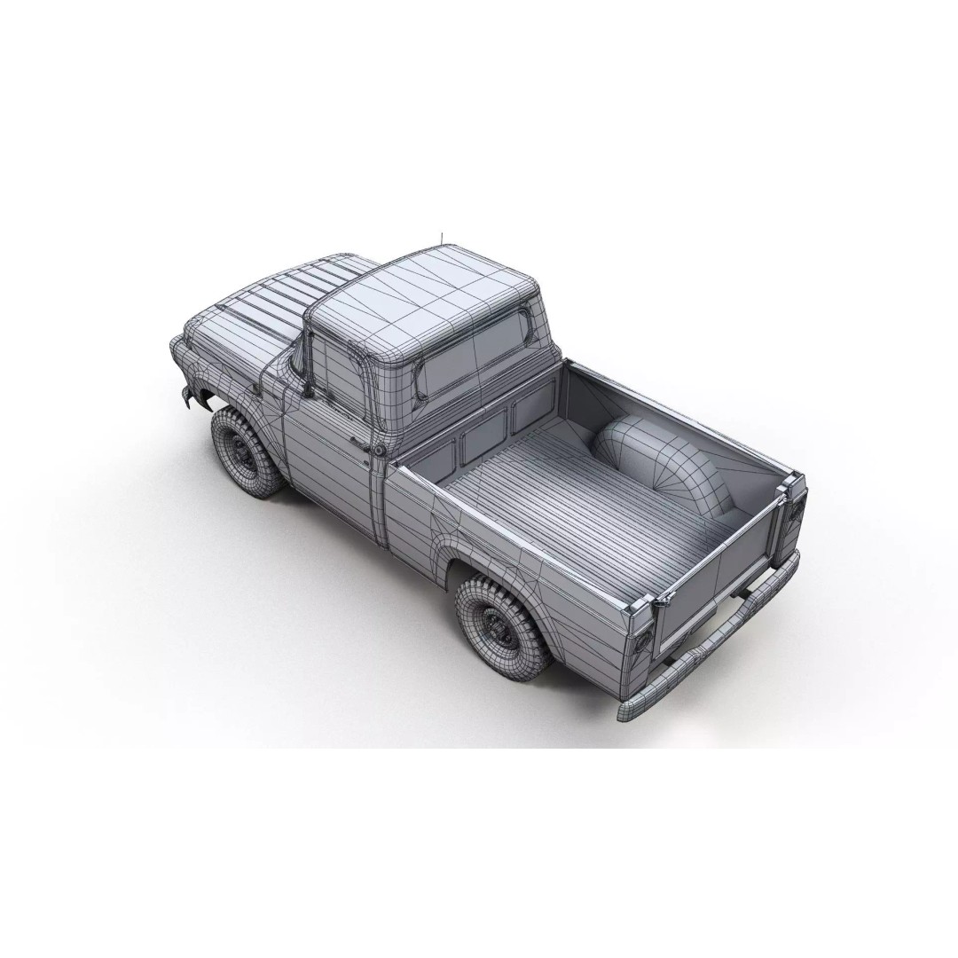 1950s American 4x4 Pickup Truck 3D Model – Low Poly Game Ready FBX - View 16