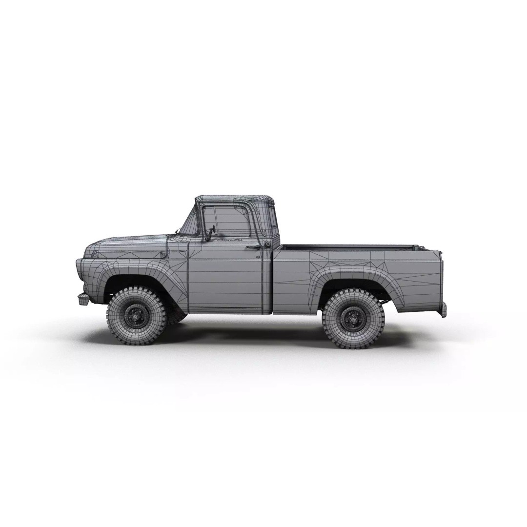 1950s American 4x4 Pickup Truck 3D Model – Low Poly Game Ready FBX - View 17