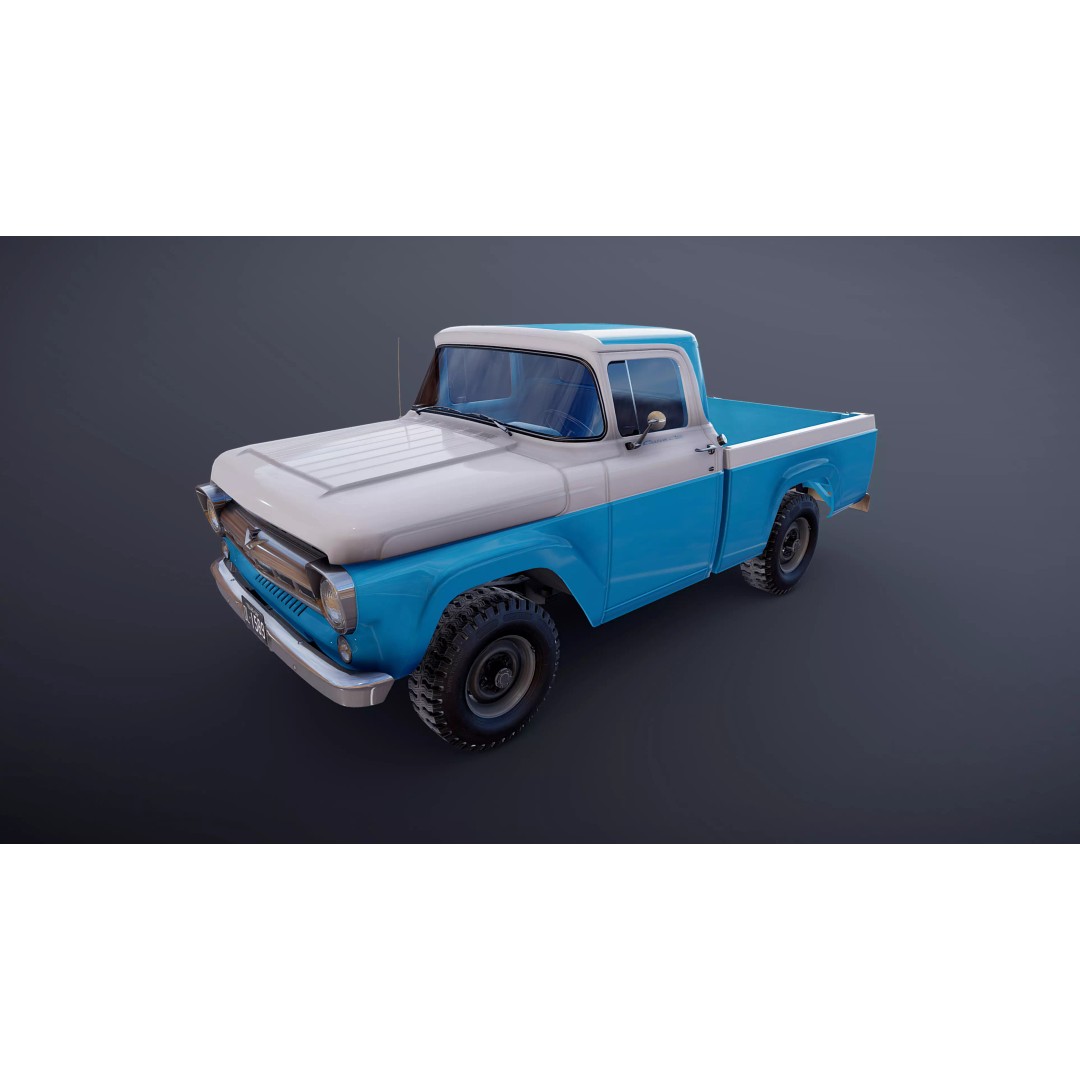 1950s American 4x4 Pickup Truck 3D Model – Low Poly Game Ready FBX - View 19