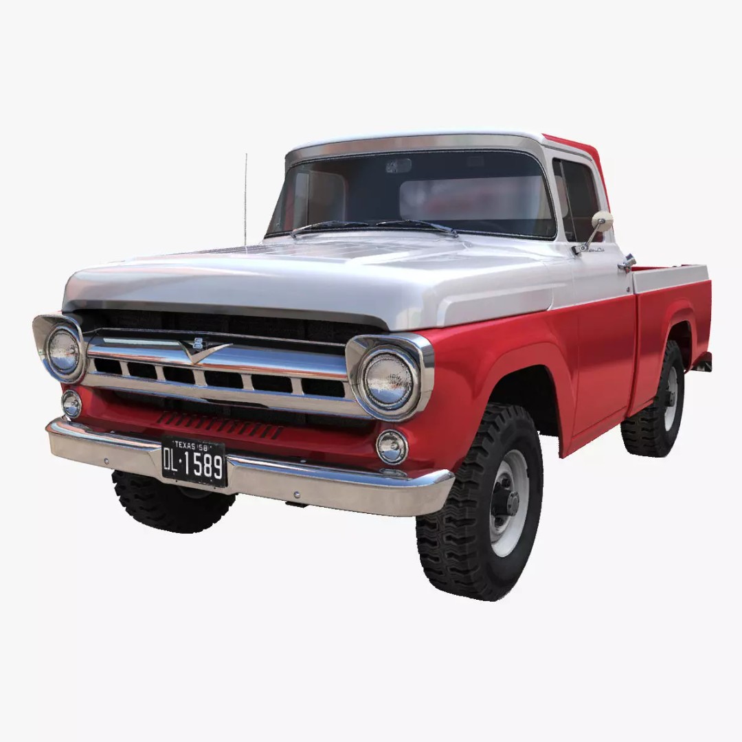 1950s American 4x4 Pickup Truck 3D Model – Low Poly Game Ready FBX - View 2