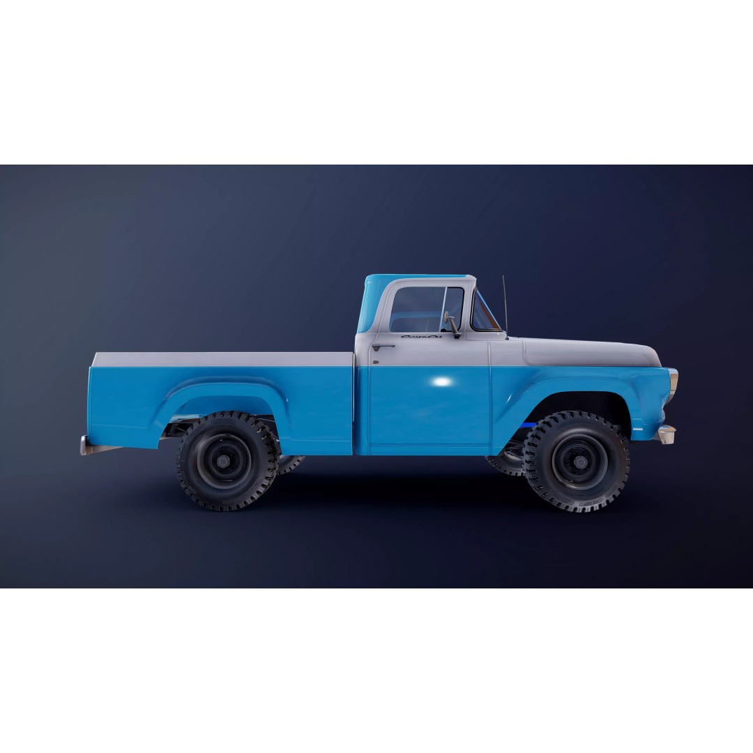 1950s American 4x4 Pickup Truck 3D Model – Low Poly Game Ready FBX - View 21