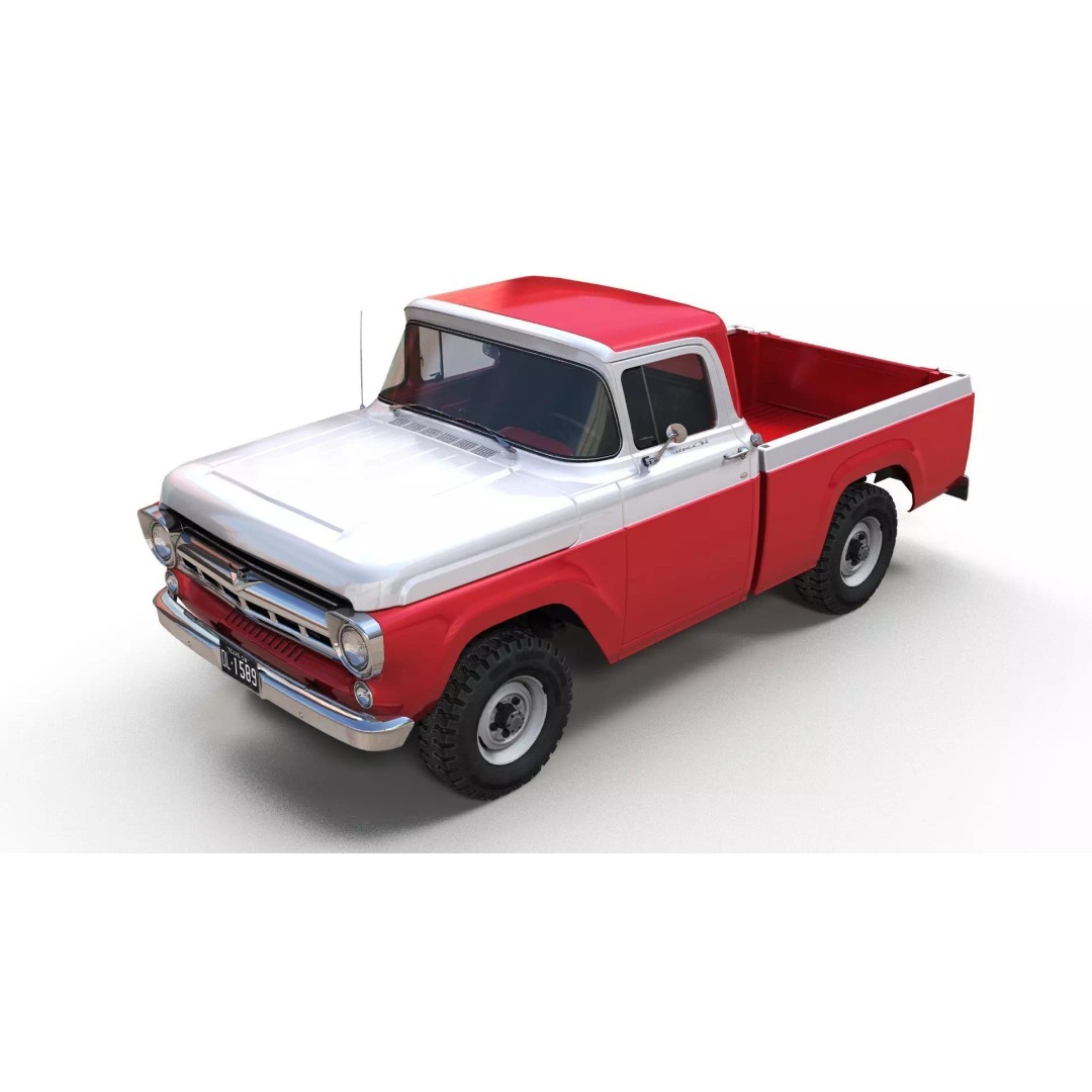 1950s American 4x4 Pickup Truck 3D Model – Low Poly Game Ready FBX - View 3