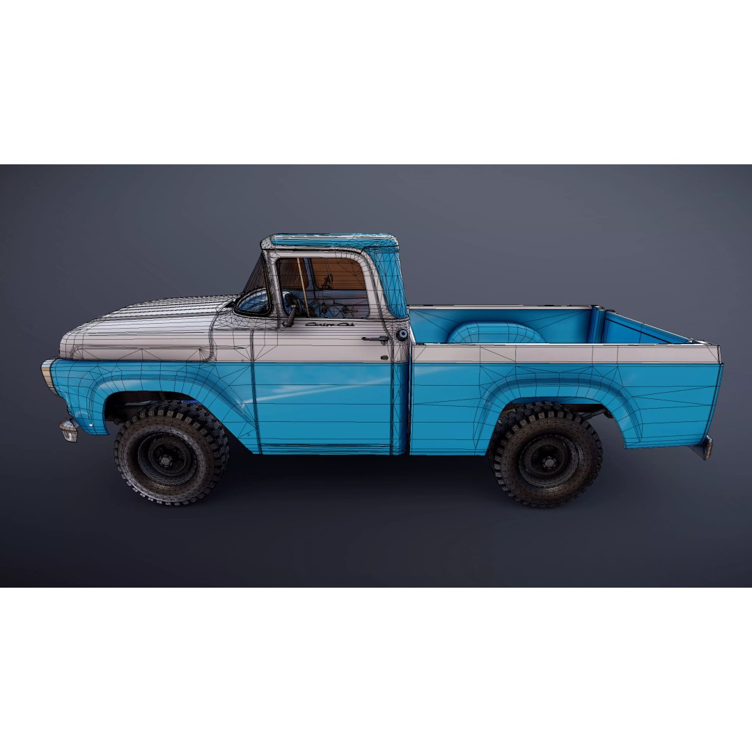 1950s American 4x4 Pickup Truck 3D Model – Low Poly Game Ready FBX - View 30