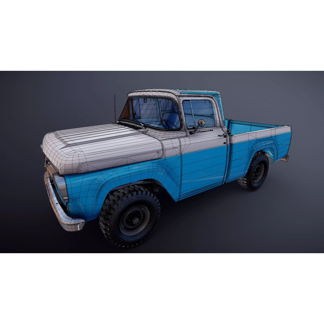 1950s American 4x4 Pickup Truck 3D Model – Low Poly Game Ready FBX - View 35