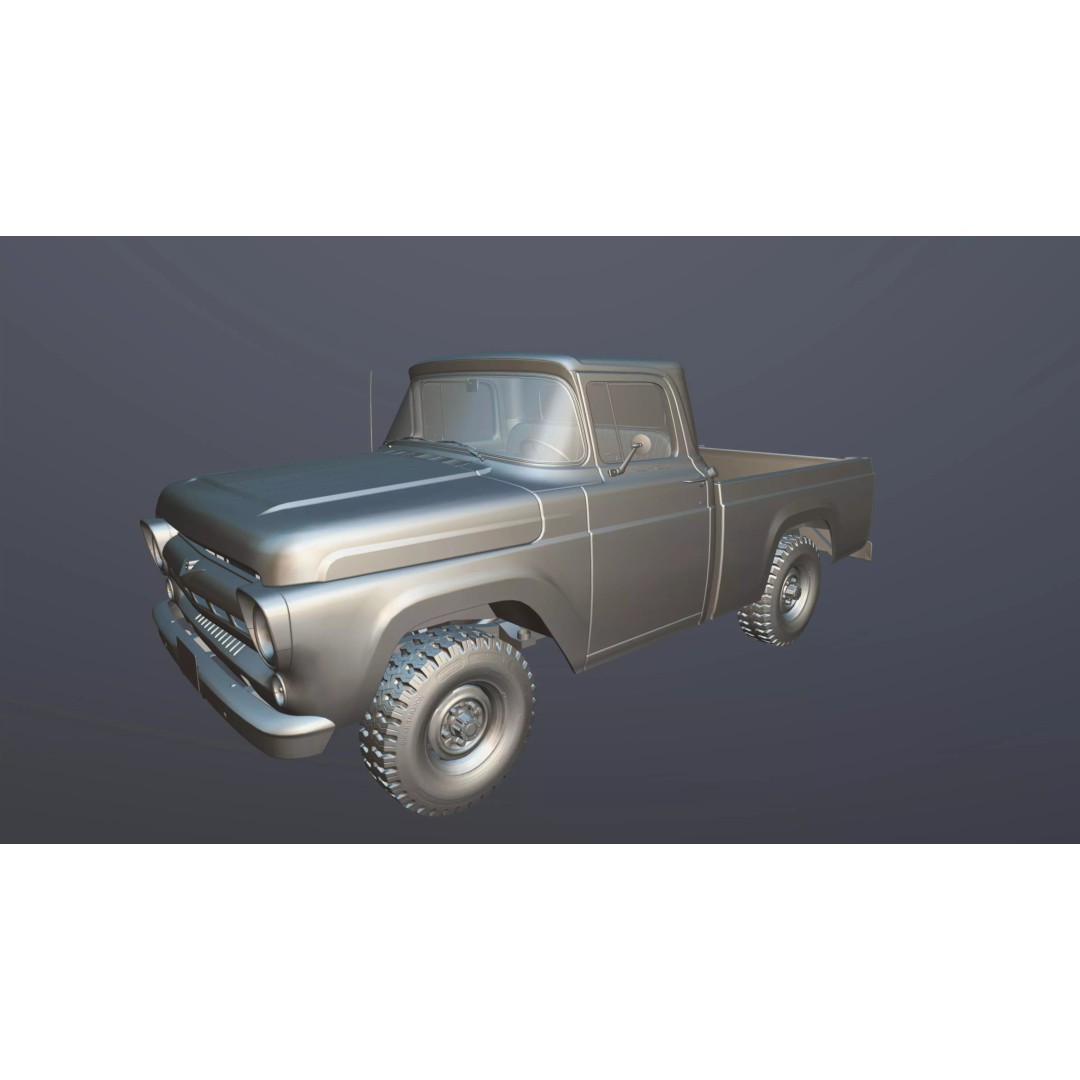1950s American 4x4 Pickup Truck 3D Model – Low Poly Game Ready FBX - View 36