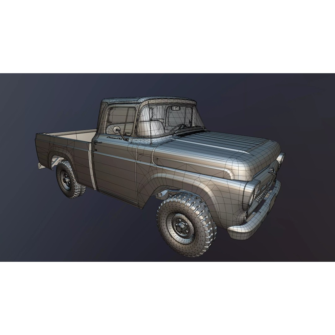 1950s American 4x4 Pickup Truck 3D Model – Low Poly Game Ready FBX - View 37