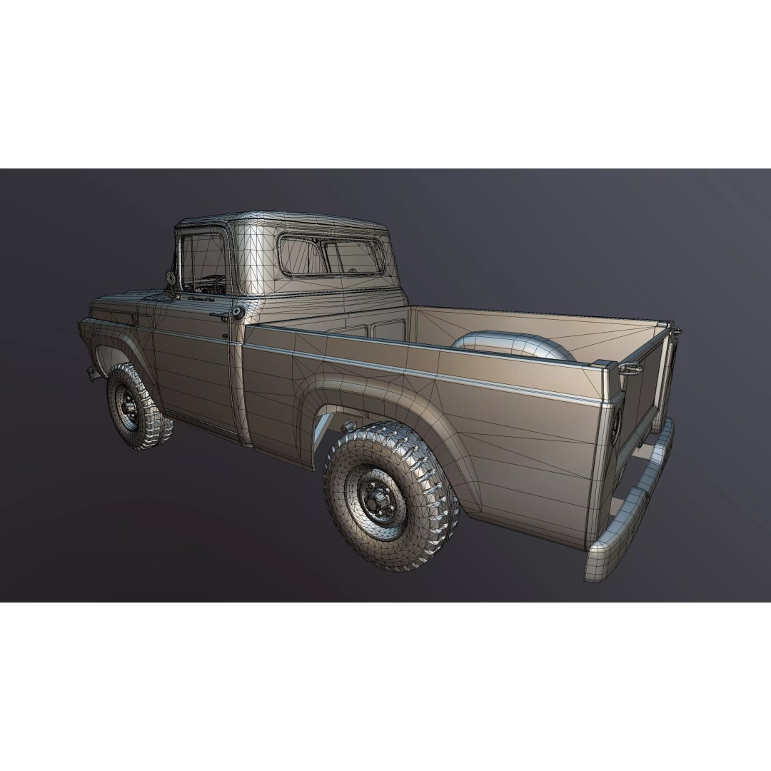 1950s American 4x4 Pickup Truck 3D Model – Low Poly Game Ready FBX - View 39