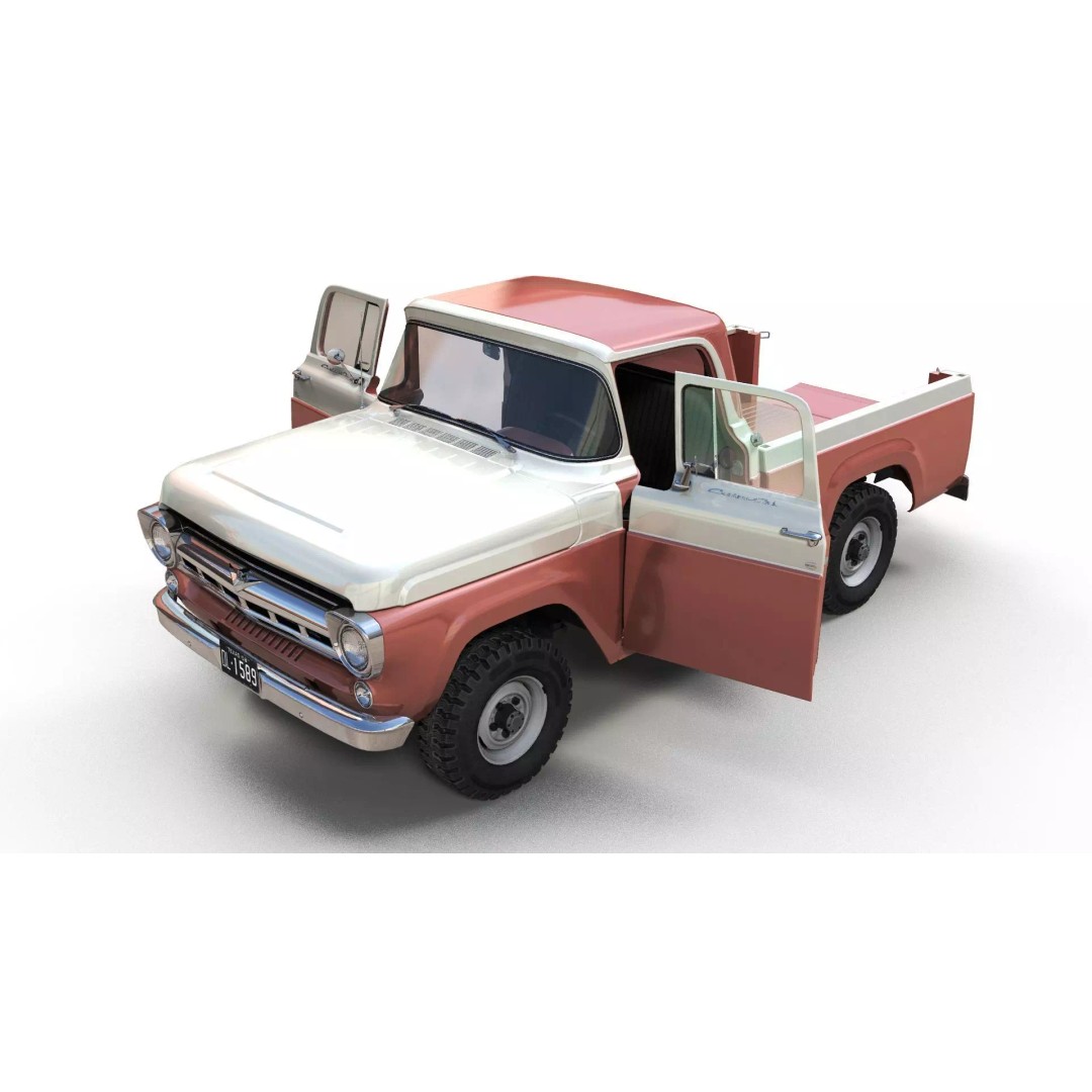 1950s American 4x4 Pickup Truck 3D Model – Low Poly Game Ready FBX - View 8