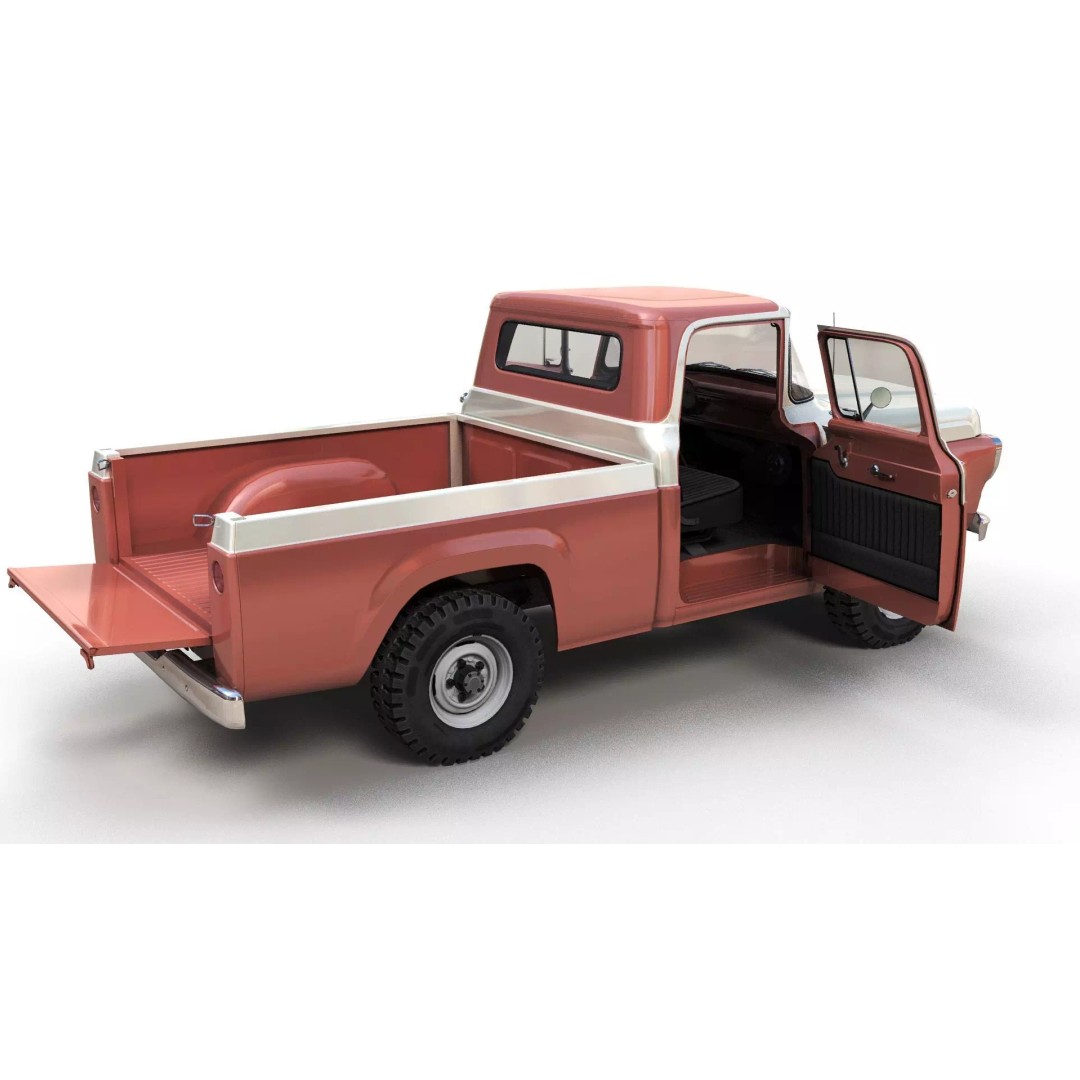 1950s American 4x4 Pickup Truck 3D Model – Low Poly Game Ready FBX - View 9