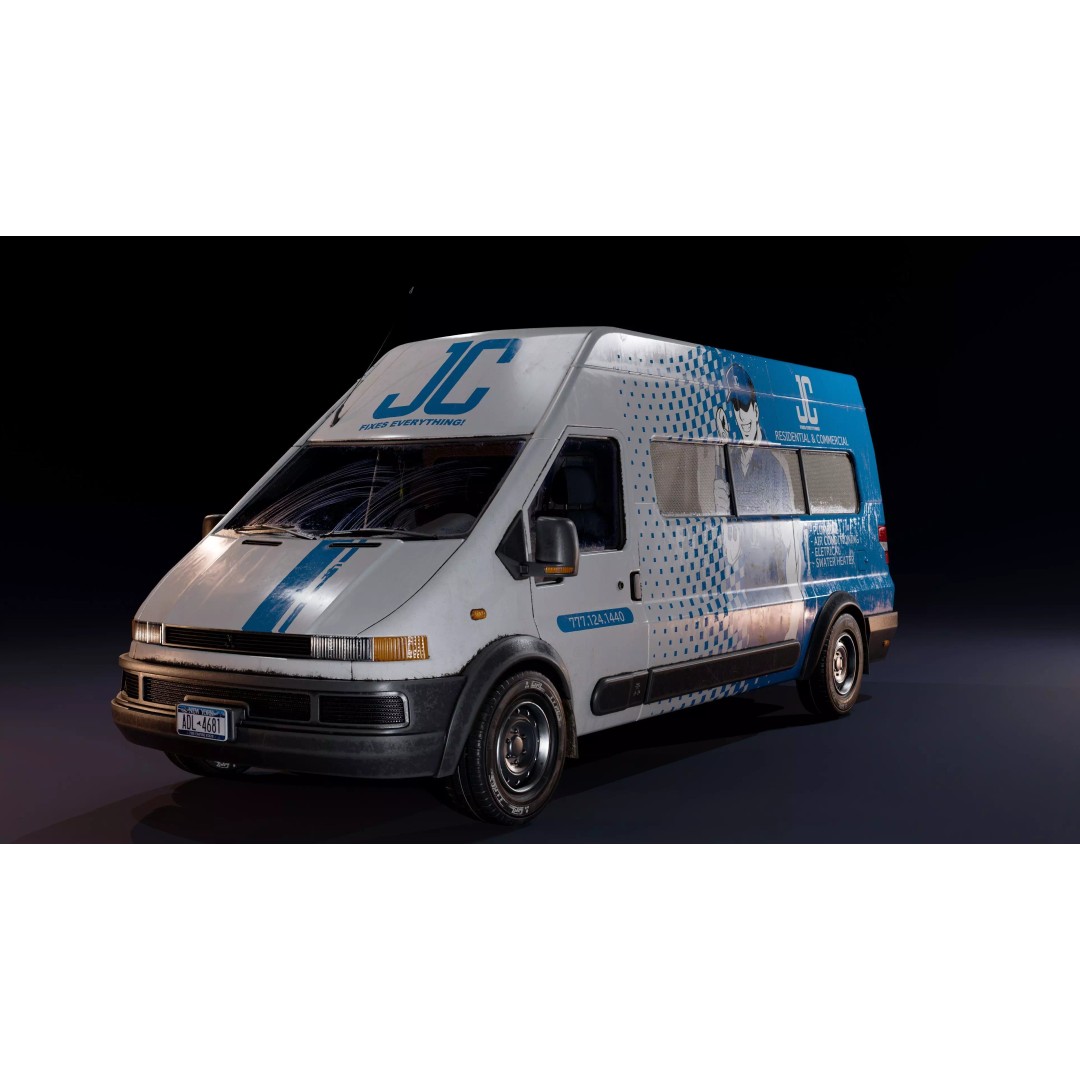 Service Van 3D Model – Low Poly Game Asset, FBX, PBR Textures - View 19