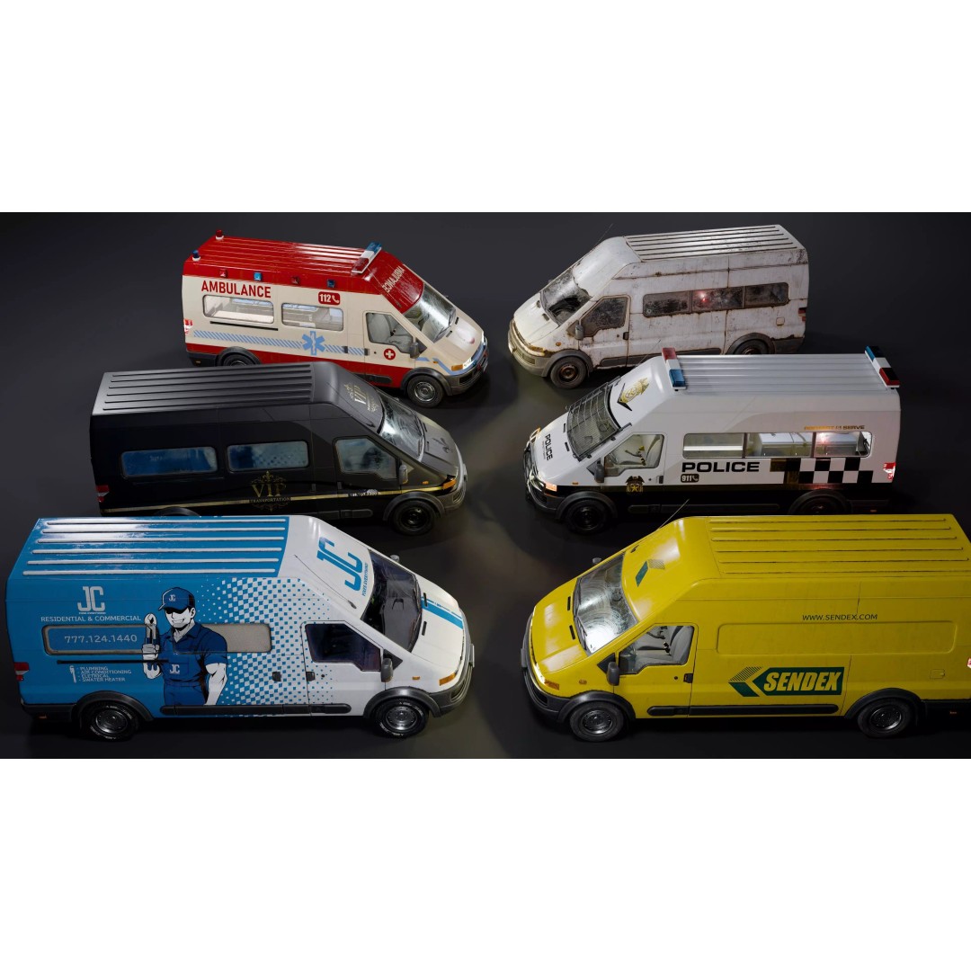 Service Van 3D Model – Low Poly Game Asset, FBX, PBR Textures - View 2