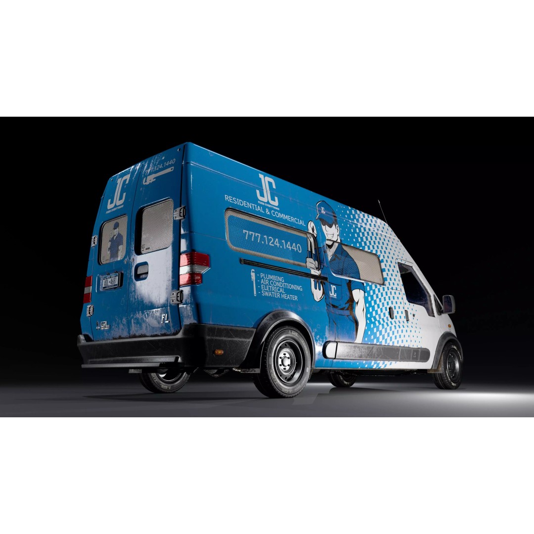 Service Van 3D Model – Low Poly Game Asset, FBX, PBR Textures - View 20