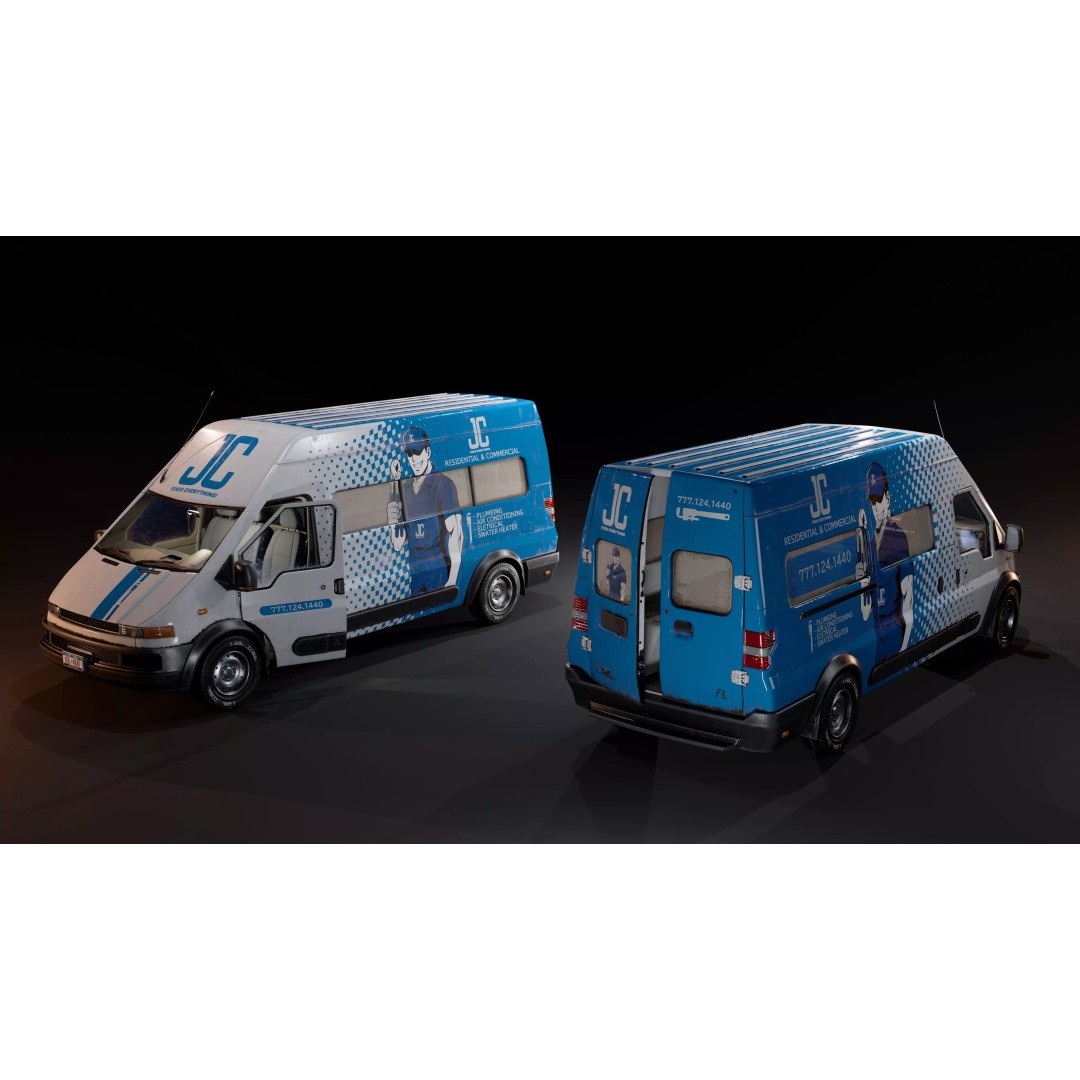 Service Van 3D Model – Low Poly Game Asset, FBX, PBR Textures - View 9