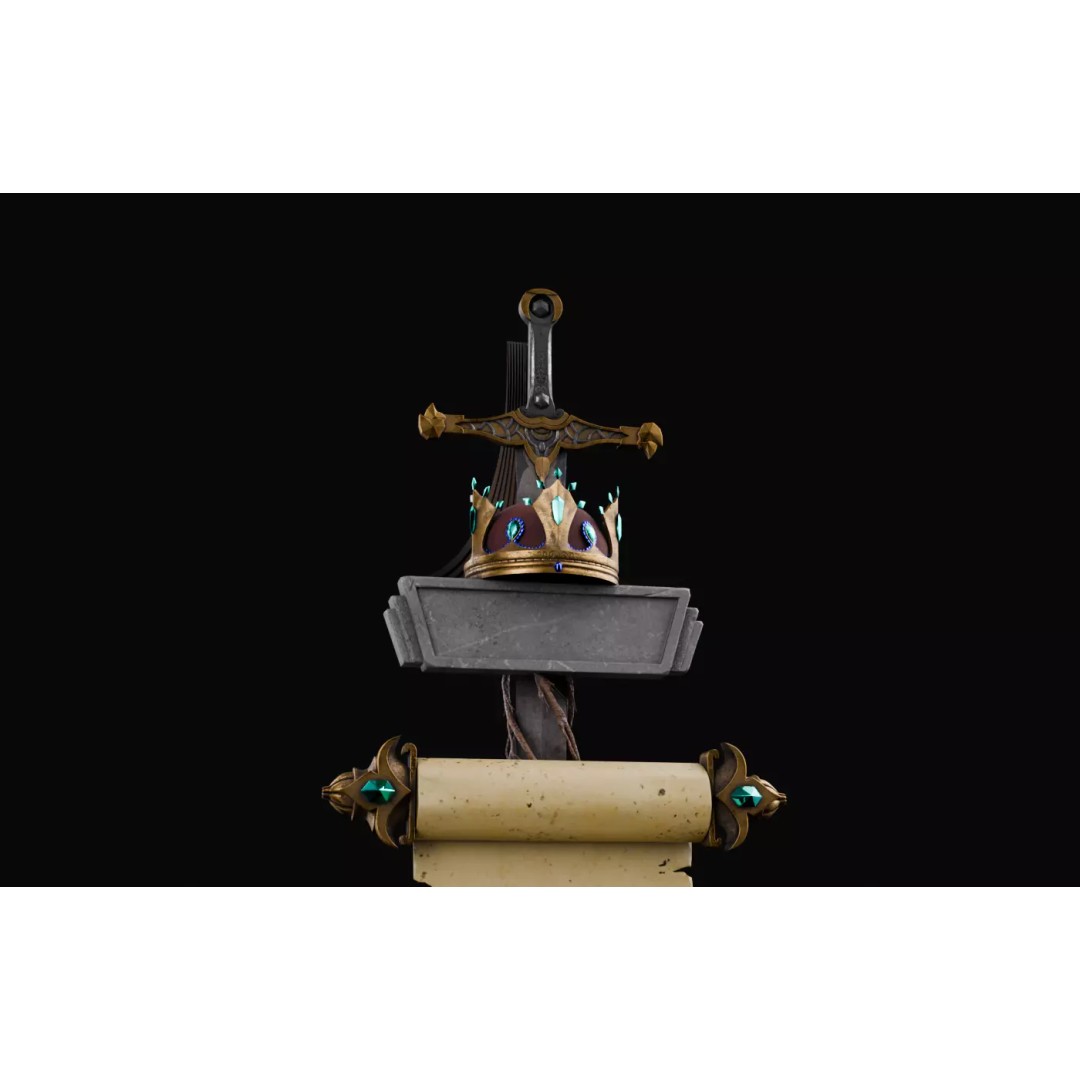 Royal Sword and Scroll 3D Model – High Poly Medieval Fantasy Asset, FBX - View 7