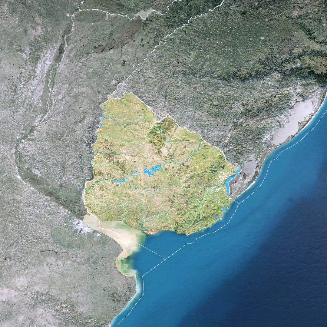 Uruguay Map 3D Model – Realistic Satellite Terrain, FBX & OBJ - View 3