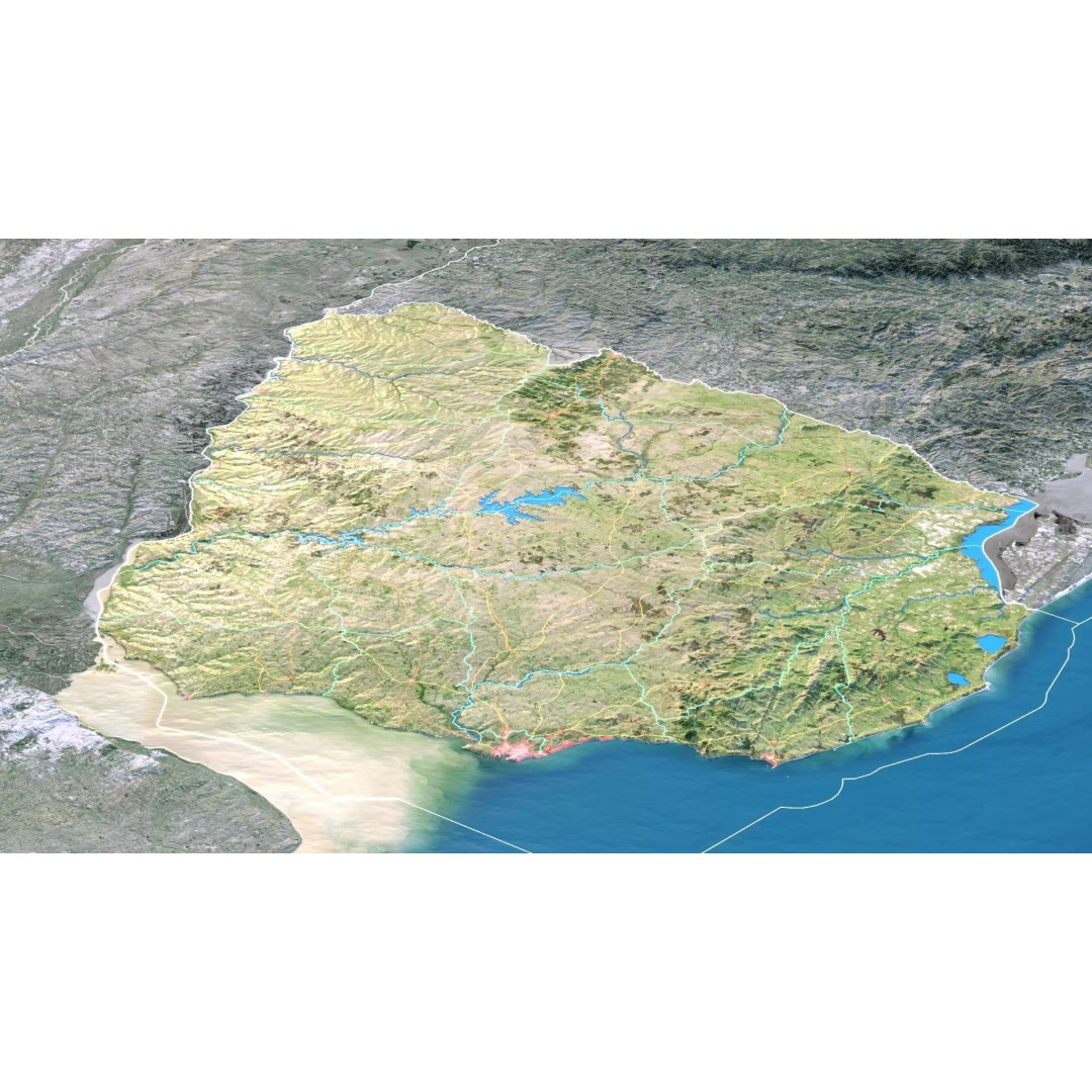 Uruguay Map 3D Model – Realistic Satellite Terrain, FBX & OBJ - View 4