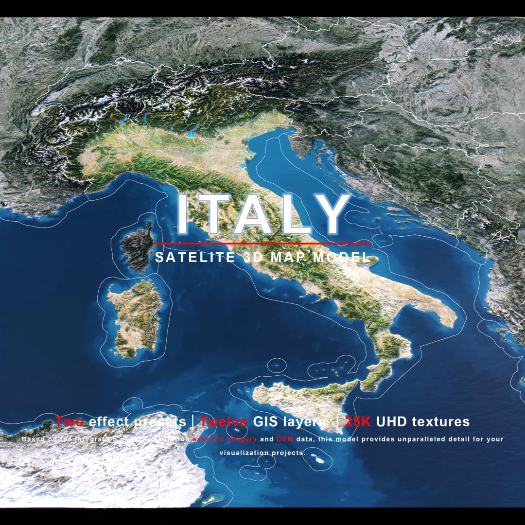 Italy Map 3D Model – Realistic Satellite Terrain, FBX & OBJ Formats - View 2