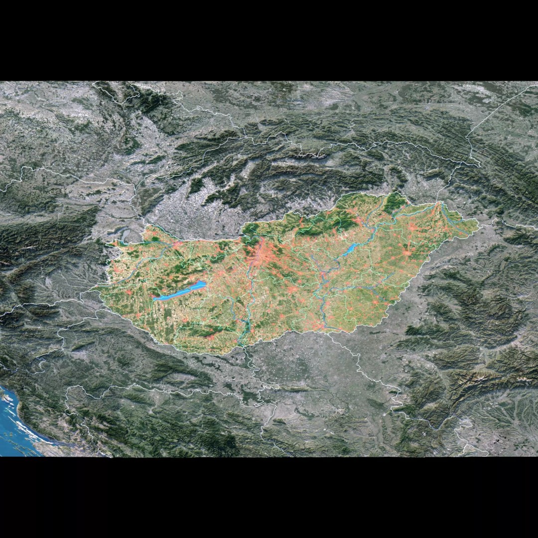 Hungary Map 3D Model – Realistic Satellite Terrain, 15K Textures - View 3