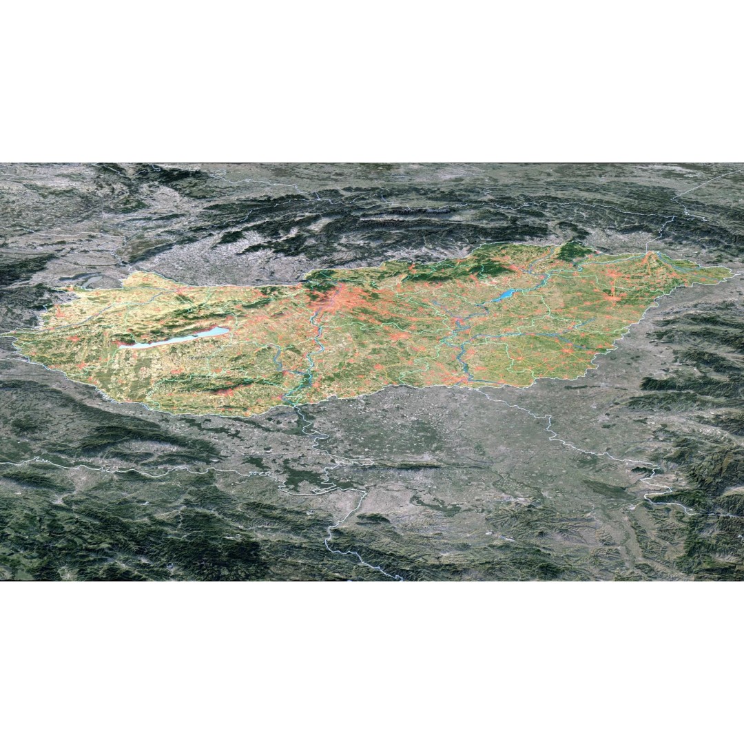 Hungary Map 3D Model – Realistic Satellite Terrain, 15K Textures - View 4