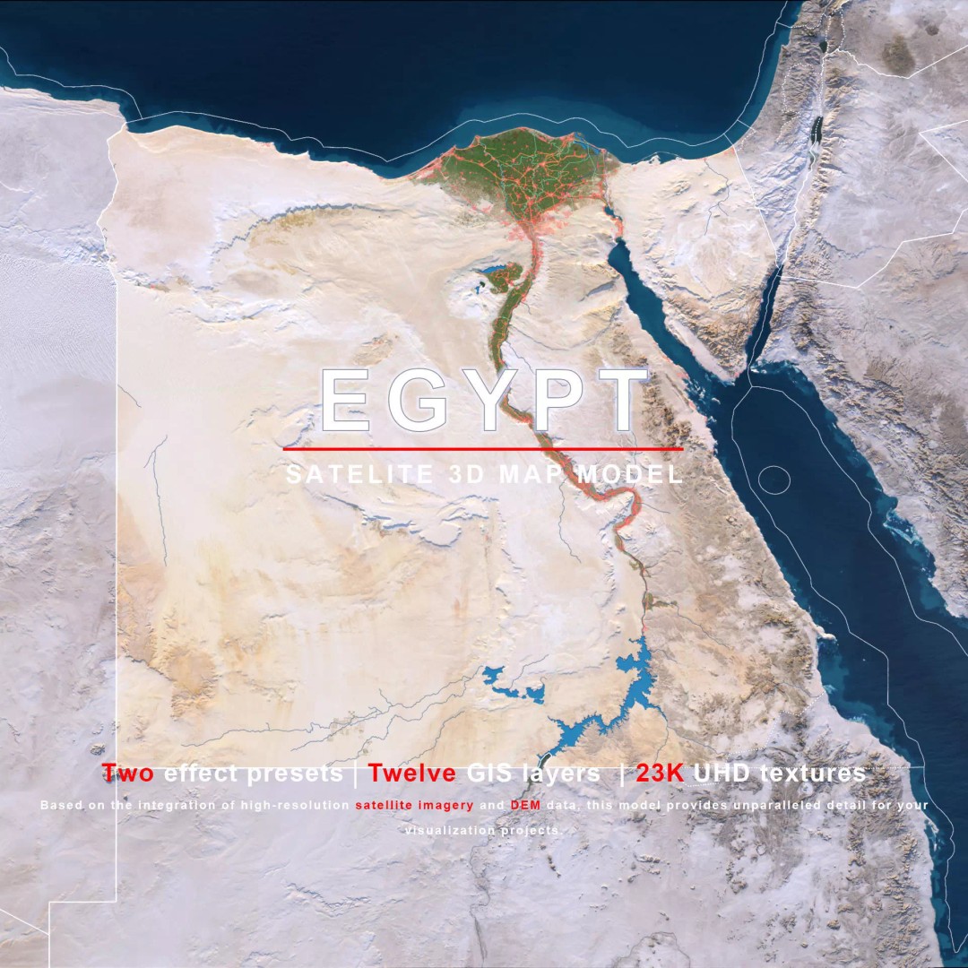 Egypt Map 3D Model – Realistic Terrain with 23K Textures, FBX, OBJ - View 2