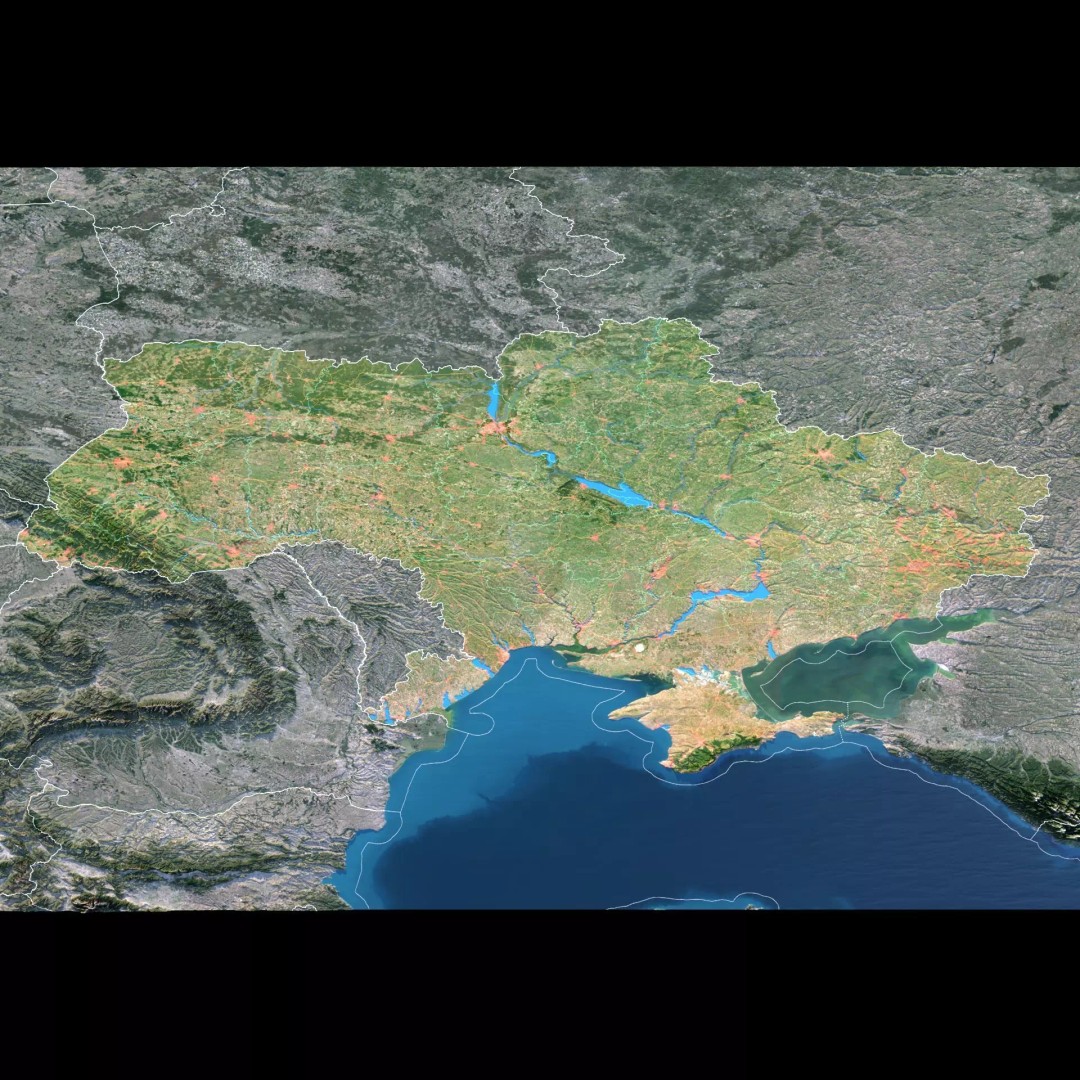 Ukraine Map 3D Model – Realistic Satellite Terrain, FBX, OBJ - View 3