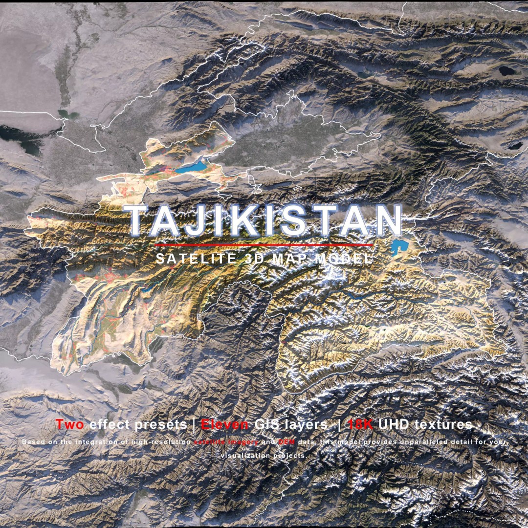 Tajikistan Map 3D Model – Realistic Satellite Terrain, 18K Textures - View 2