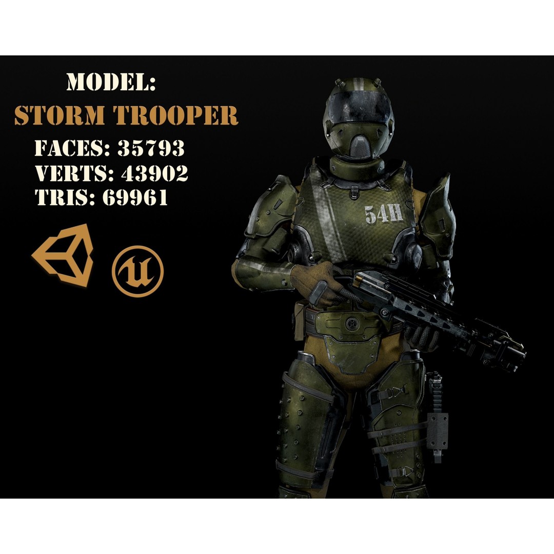 Stormtrooper 3D Model – Low Poly Character for Games, FBX - View 3