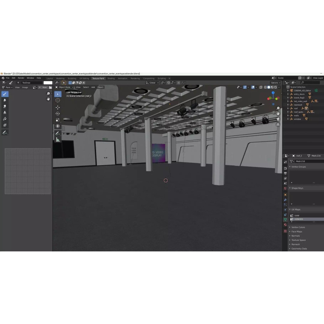 Convention Center Event Space 3D Model – Interior Hall, FBX, Blender, Corona