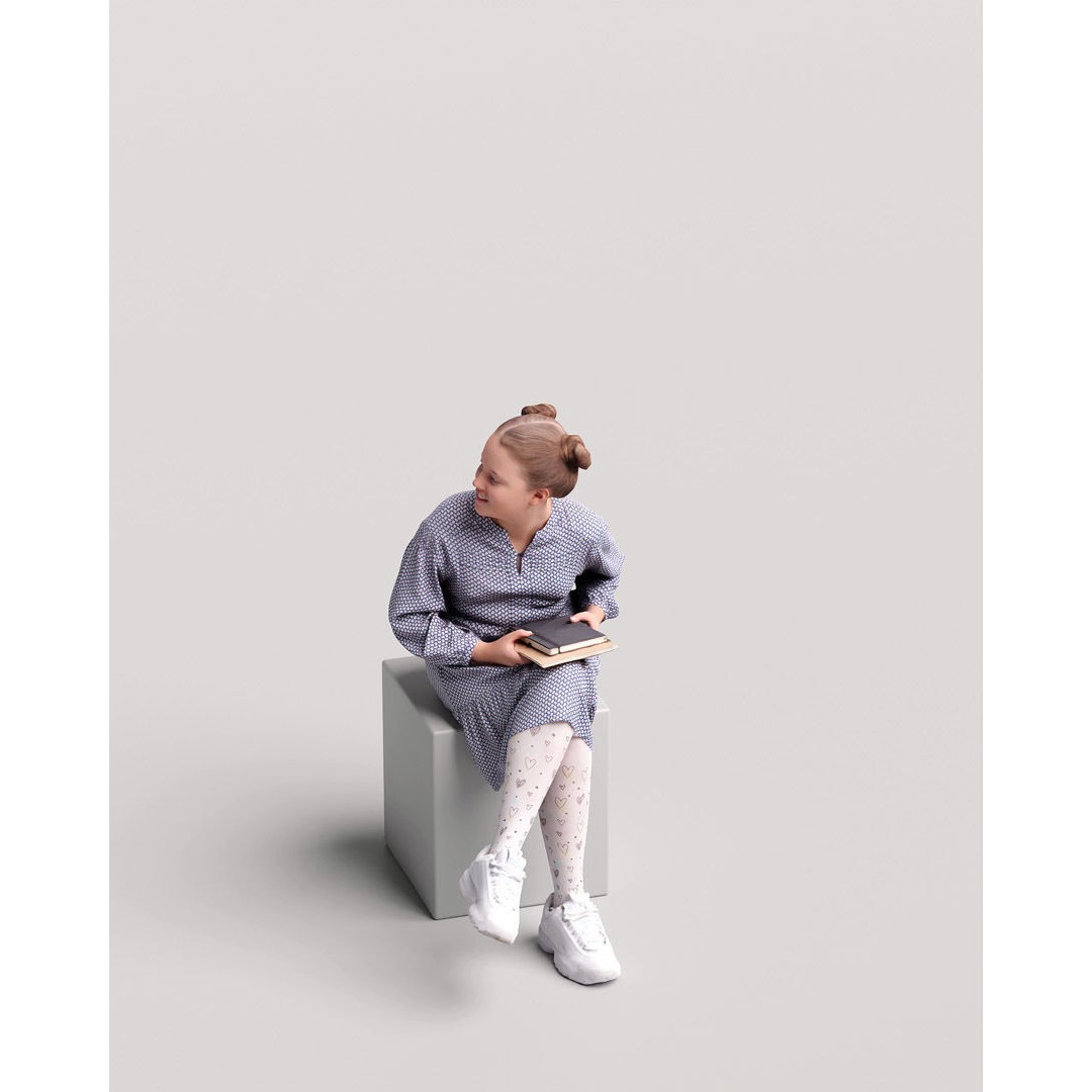 Young Girl 3D Model – Realistic Sitting Character, PBR Textures - View 10