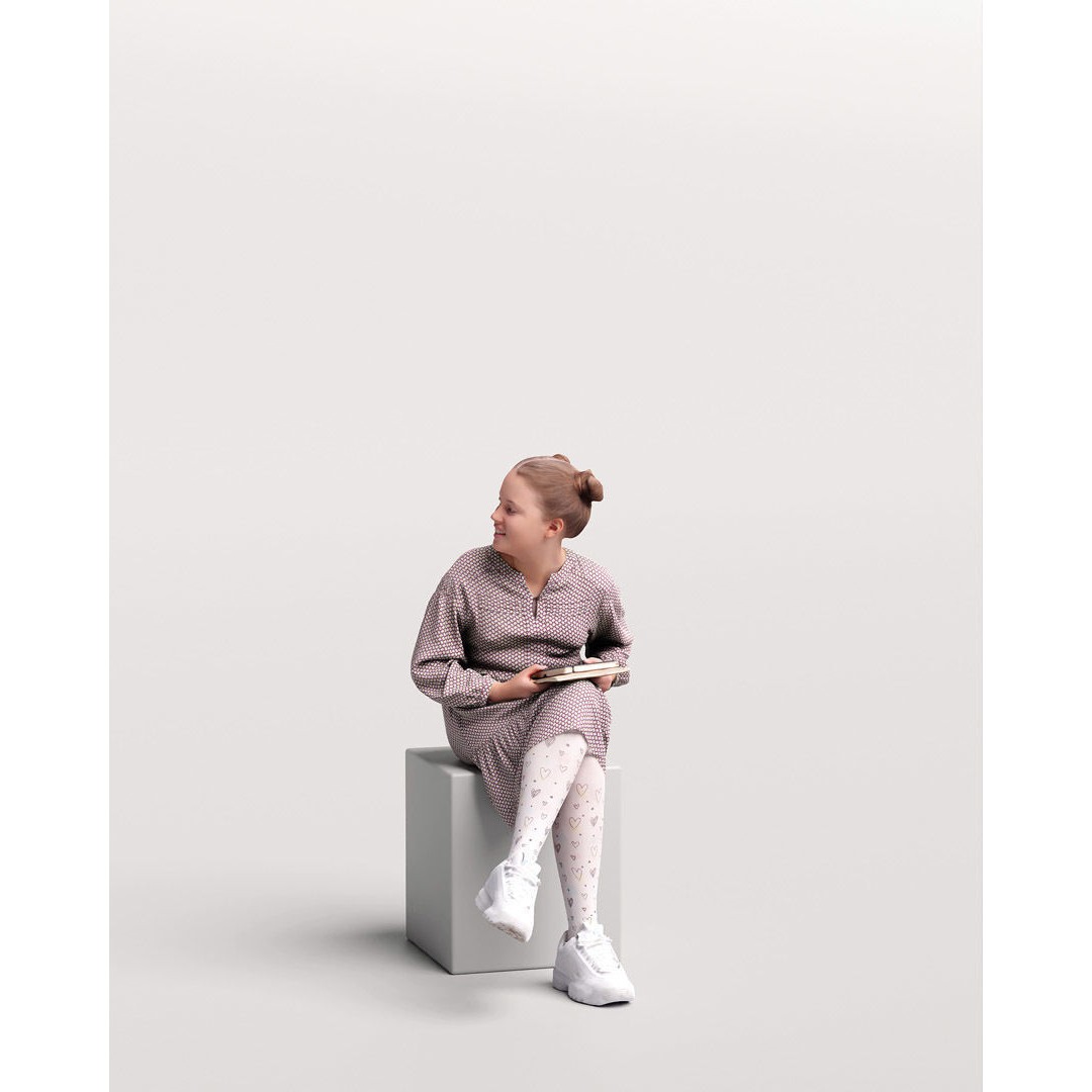 Young Girl 3D Model – Realistic Sitting Character, PBR Textures - View 11